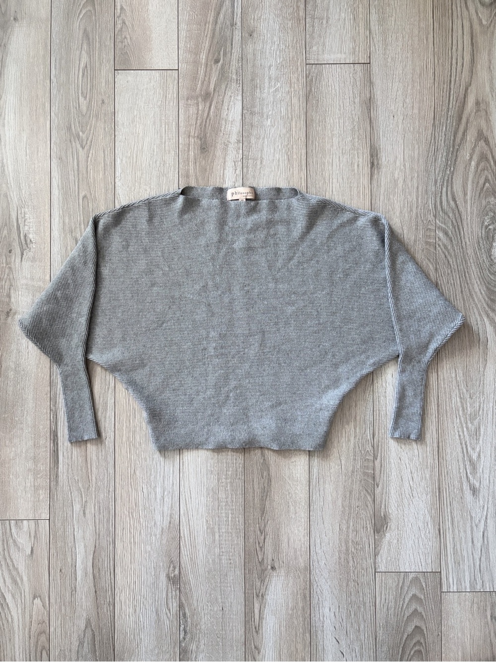 Philosophy Gray Ribbed Dolman Sleeve Cropped Sweater Size XS Capsule Wardrobe